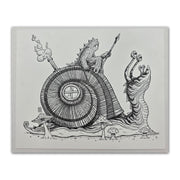 "Snail Rider" Brilliant White Letterpress Print by Mazza