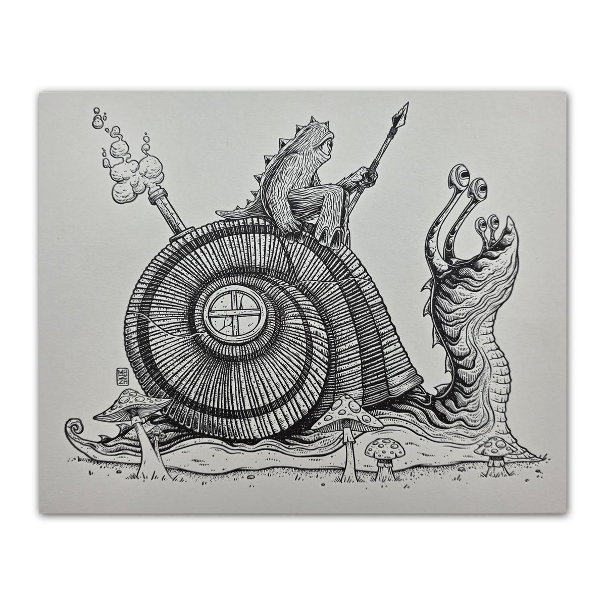 "Snail Rider" Grey Letterpress Print by Mazza