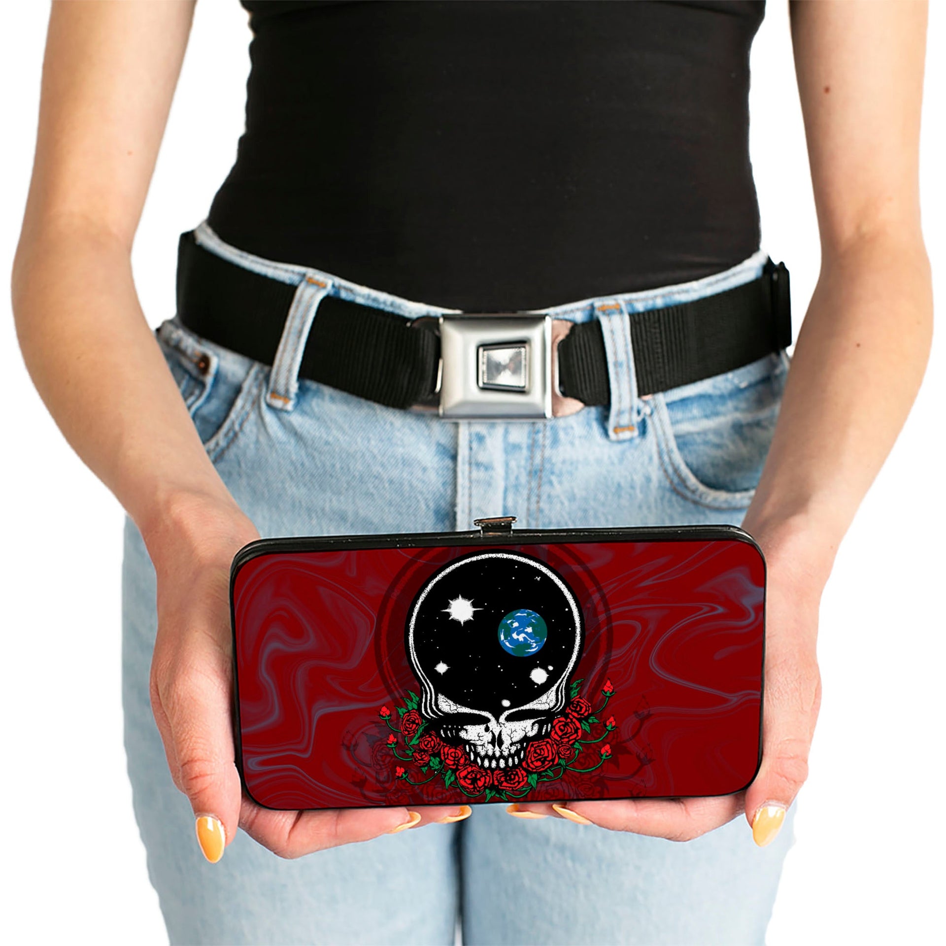 Space Your Face Hinged Wallet | Red Swirl