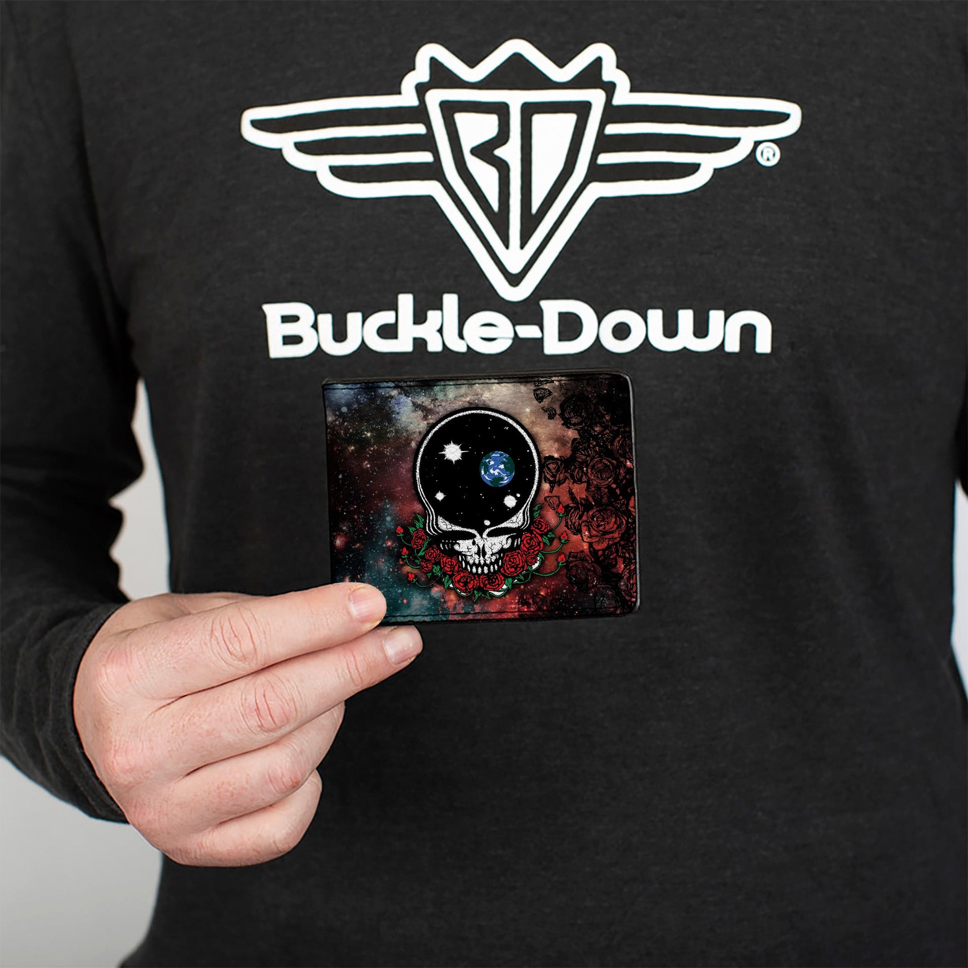 Space Your Face + Skull & Roses Bi-Fold Wallet | Galaxy