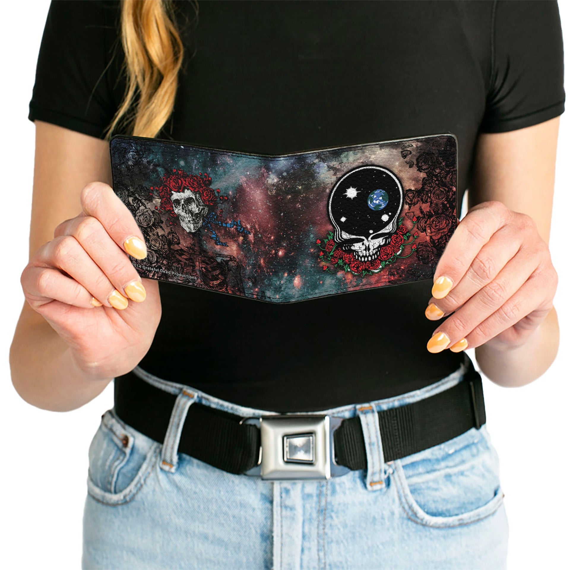 Space Your Face + Skull & Roses Bi-Fold Wallet | Galaxy