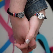 Steal Your Face Sterling Silver, Blue and Red Enamel & Leather Bracelet