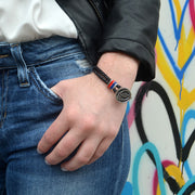 Steal Your Face Sterling Silver, Blue and Red Enamel & Leather Bracelet