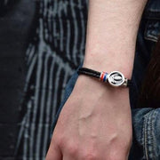 Steal Your Face Sterling Silver, Blue and Red Enamel & Leather Bracelet