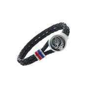 Steal Your Face Sterling Silver, Blue and Red Enamel & Leather Bracelet