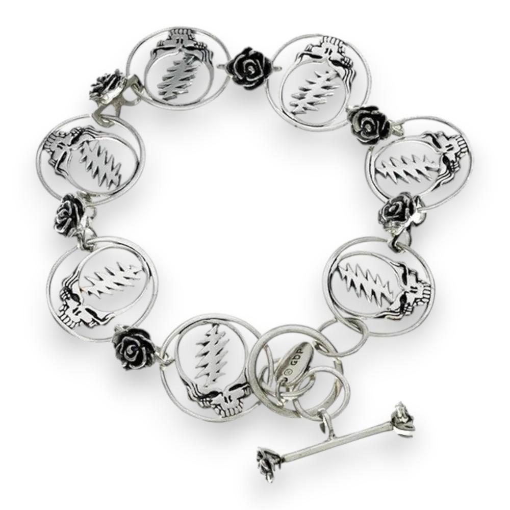 Grateful Dead Steal Your Face Sterling Silver Bracelet - Front