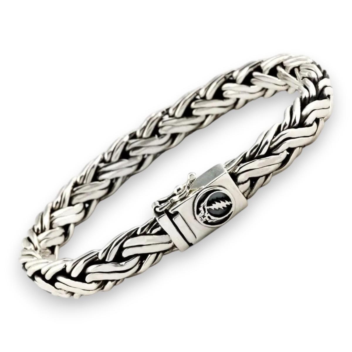 Grateful Dead Steal Your Face Sterling Silver Bracelet - Front