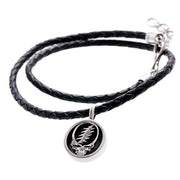 Steal Your Face Sterling Silver Charm Woven Leather Necklace