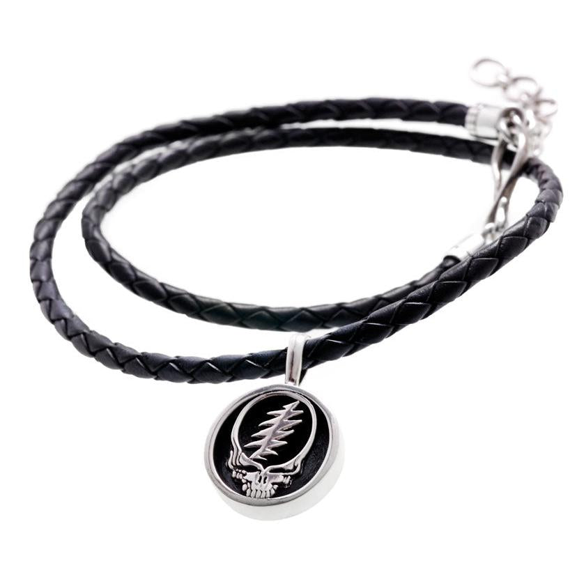 Steal Your Face Sterling Silver Charm Woven Leather Necklace