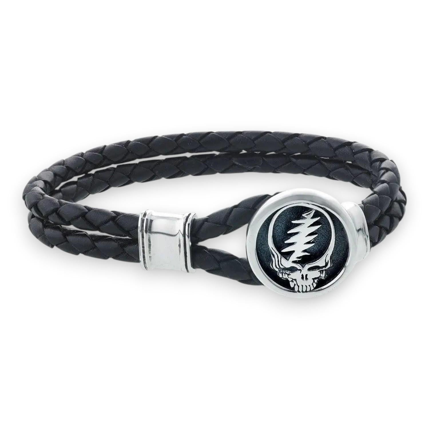 Grateful Dead Steal Your Face Sterling Silver Leather Bracelet - Back