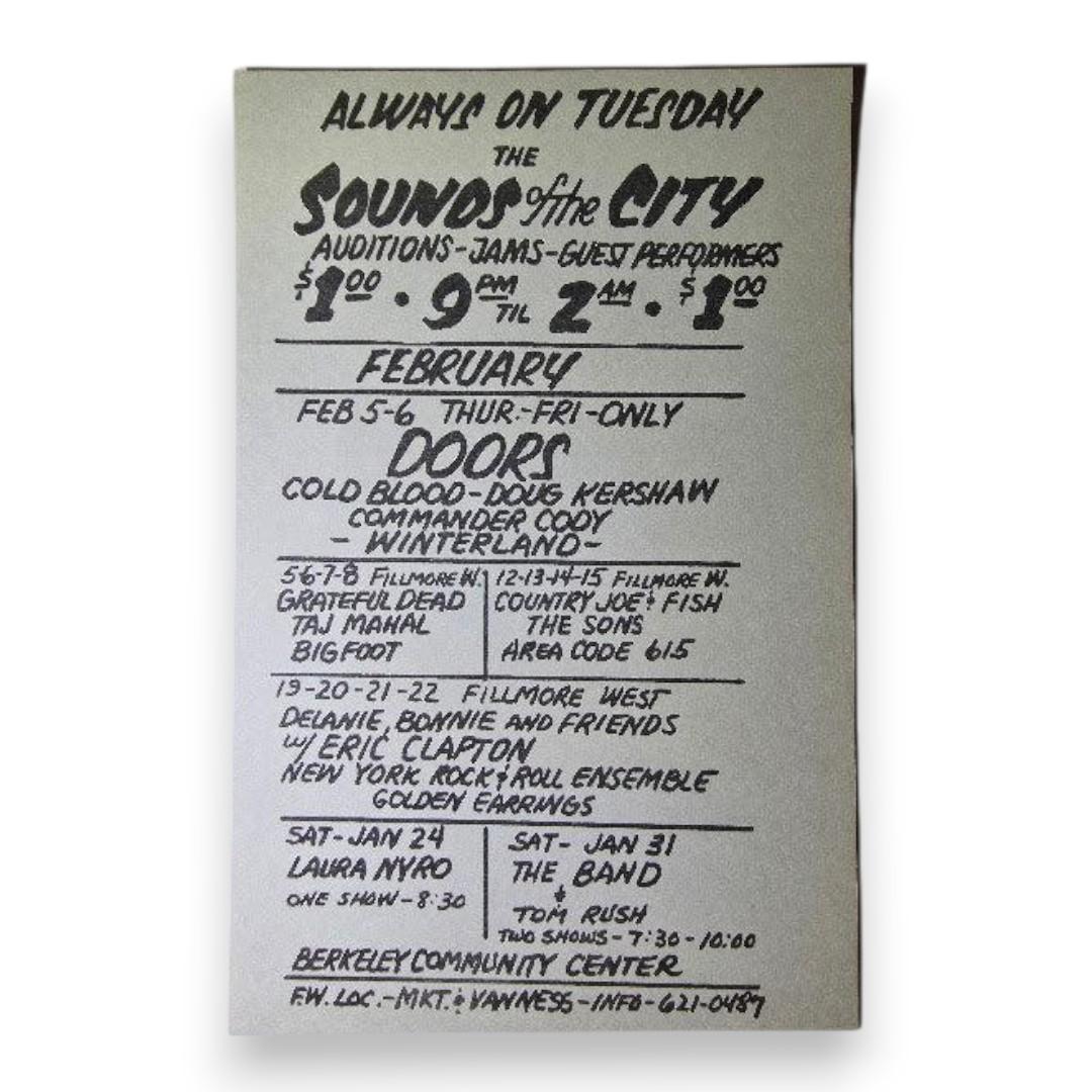 Steve Miller Band, Sha Na Na, The Fillmore West by David Singer | January 29-February 1, 1970 | Vintage Handbill