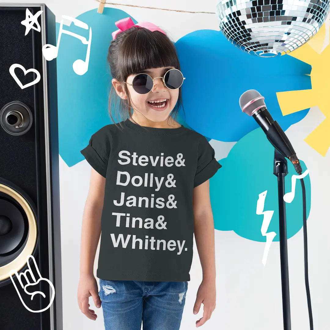 Stevie & Dolly & Janis & Tina & Whitney Toddler T-Shirt by The Rock and Roll Playhouse - Front