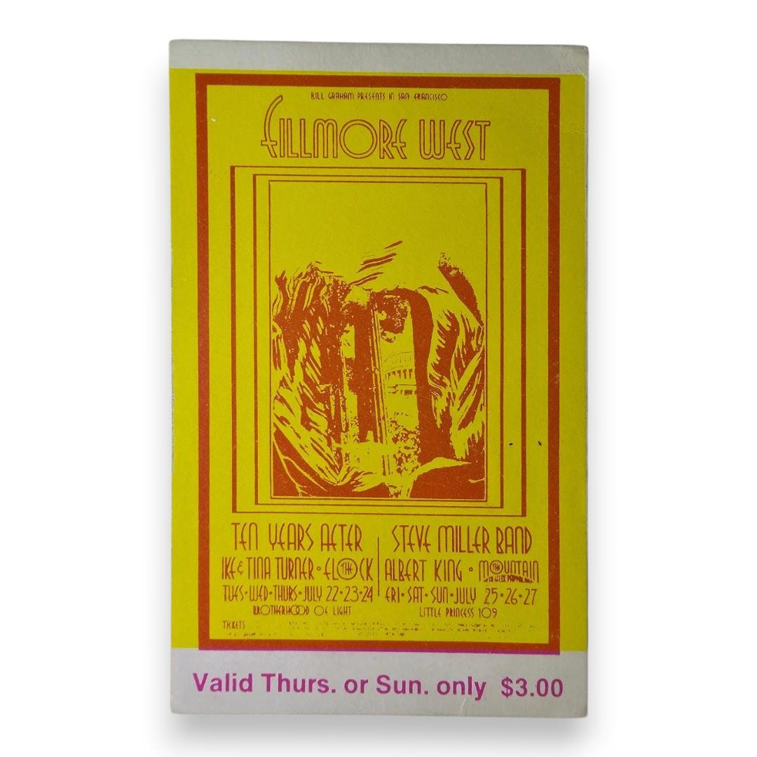 Ten Years After, Ike & Tina Turner, Steve Miller Band, Albert King - July 23, 1969 - The Fillmore | Vintage Concert Ticket