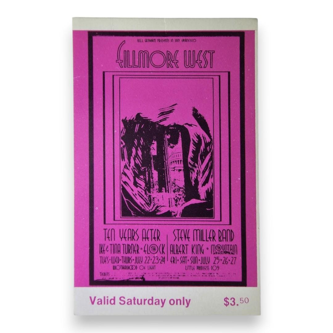 Ten Years After, Ike & Tina Turner, Steve Miller Band, Albert King - July 25, 1969 - The Fillmore | Vintage Concert Ticket