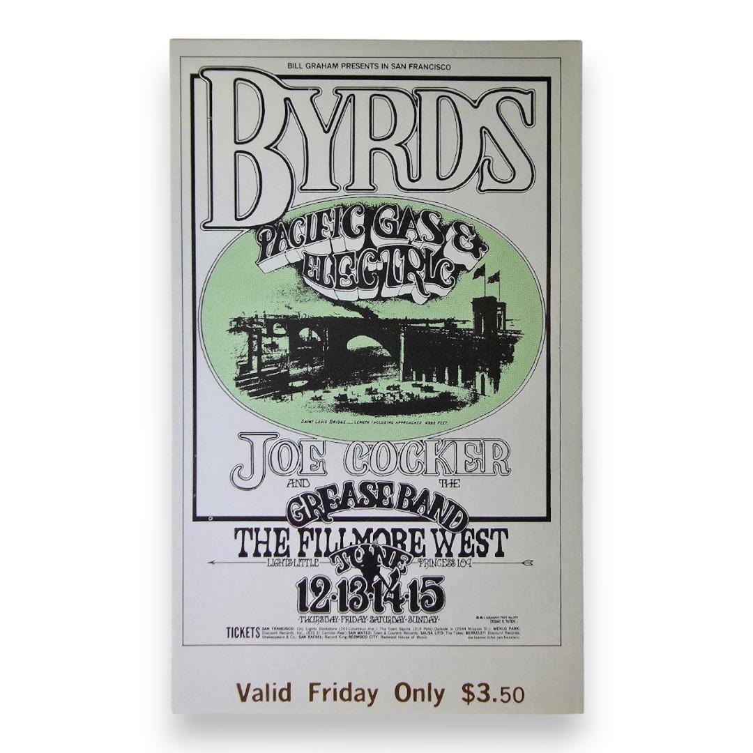 The Byrds, Pacific Gas & Electric, Joe Cocker & The Grease Band - June 13, 1969 - The Fillmore | Vintage Concert Ticket