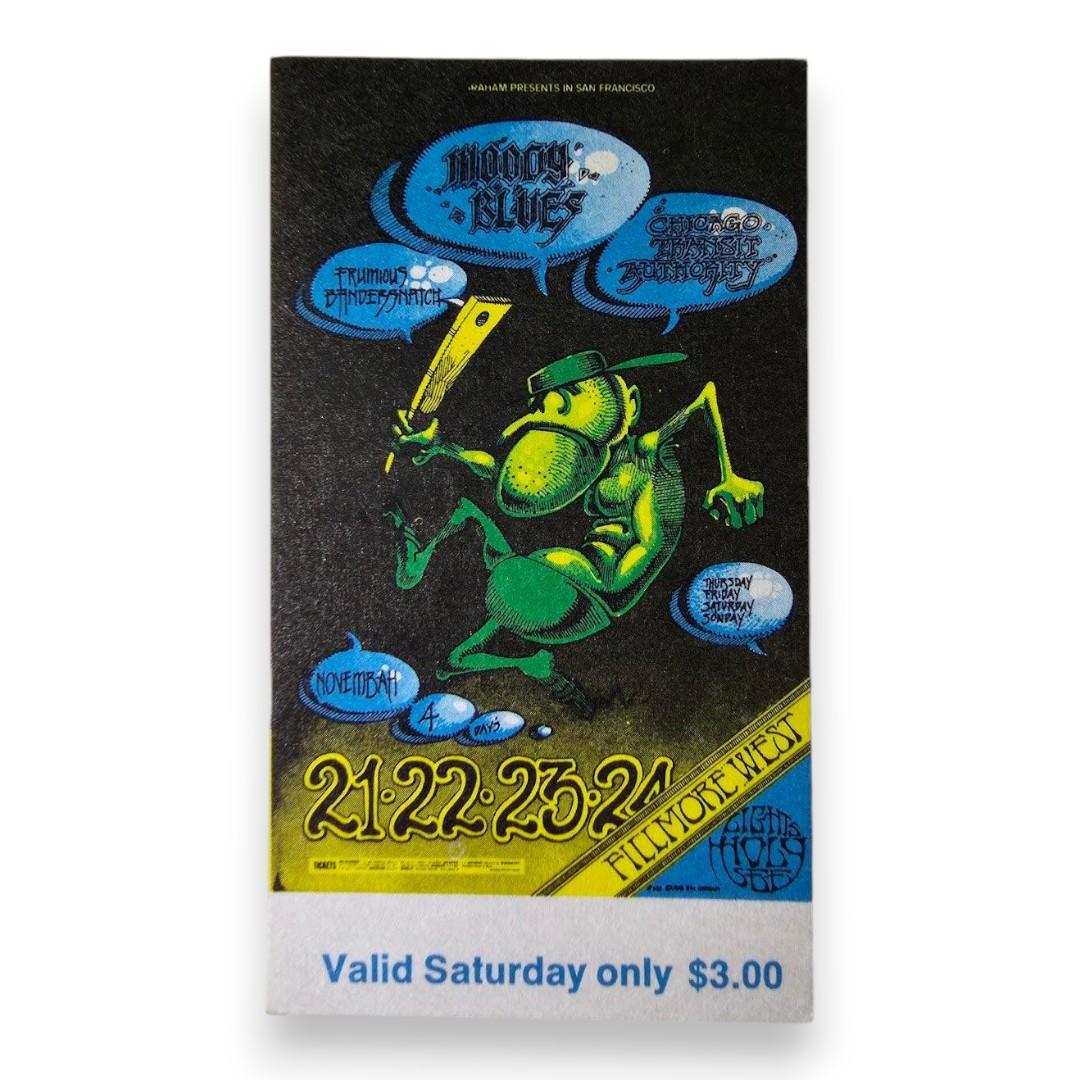 The Moody Blues, Chicago Transit Authority, Frumious Bandersnatch - November 23, 1968 - The Fillmore | Vintage Concert Ticket