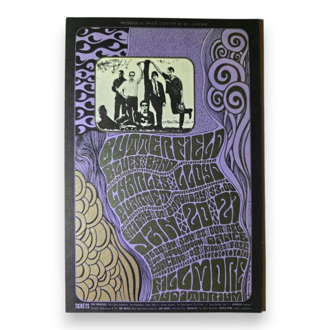 The Paul Butterfield Blues Band, Charles Lloyd Quartet, The Fillmore by Wes Wilson | January 20, 1967 | Vintage Postcard - Front