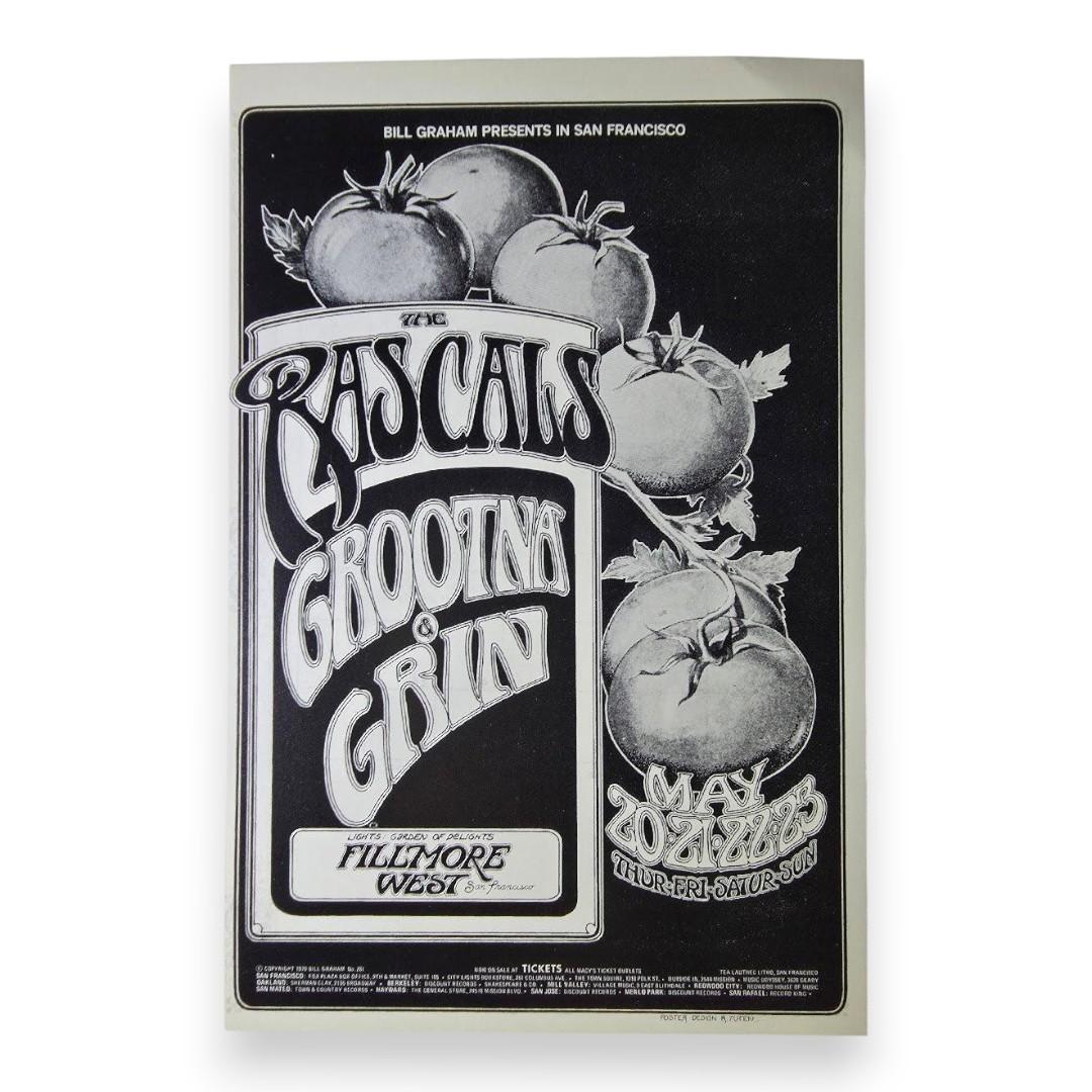 The Rascals, Grootna, Grin, The Fillmore West by Randy Tuten | May 20-23, 1971 | Vintage Handbill - Front