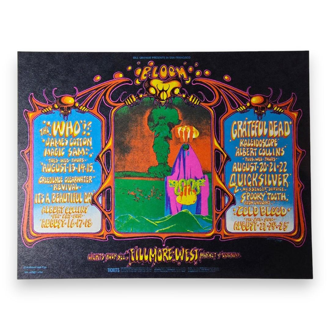 The Who, James Cotton, Creedence Clearwater Revival, Grateful Dead – The Fillmore, San Francisco (Aug 13, 1968) by Rick Griffin & Alton Kelley (Postcard)