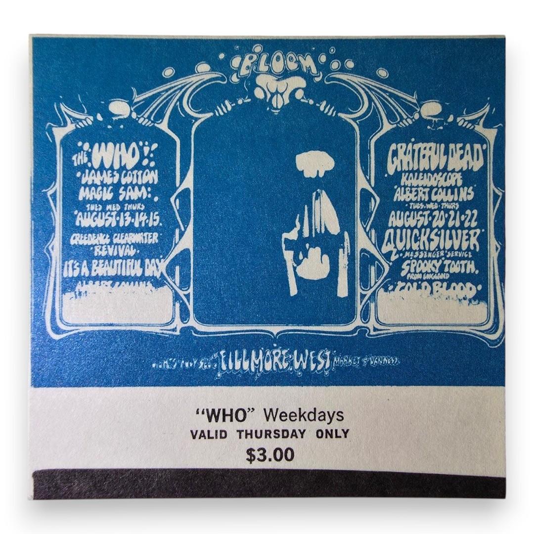 The Who, James Cotton, Creedence Clearwater Revival, Grateful Dead – The Fillmore, San Francisco (Aug 15, 1968) by Rick Griffin & Alton Kelley (Concert Ticket)