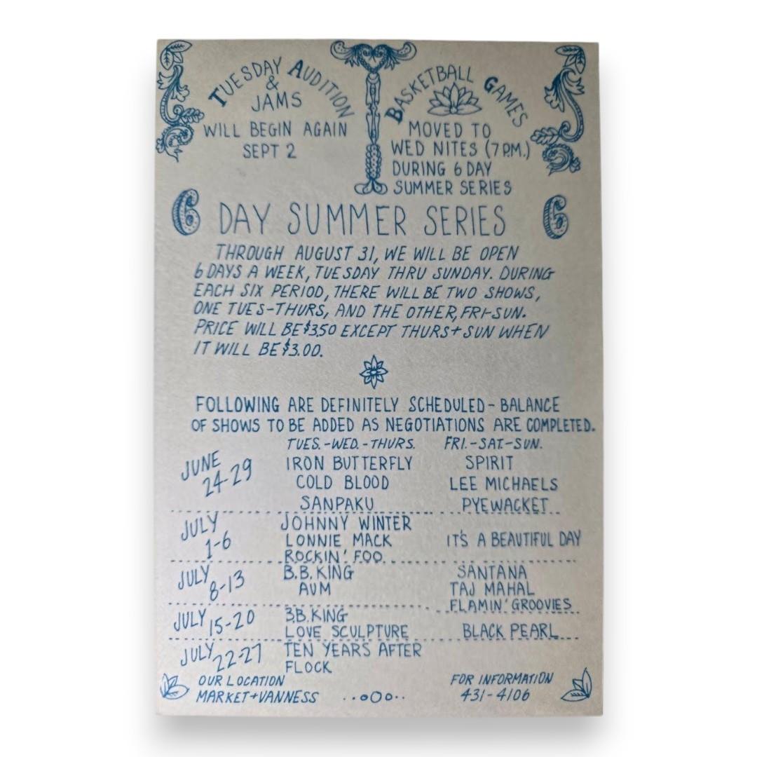 The Who, Santana, Ike & Tina Turner – The Fillmore West, San Francisco (Jun 17–22, 1969) by David Singer (Postcard)