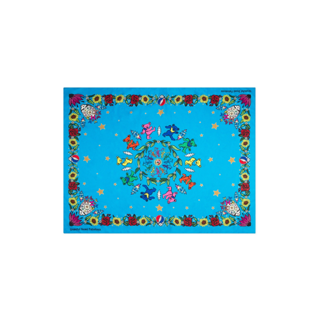 Grateful Dead Floral Large Cotton/Silk Scarf - Turquoise