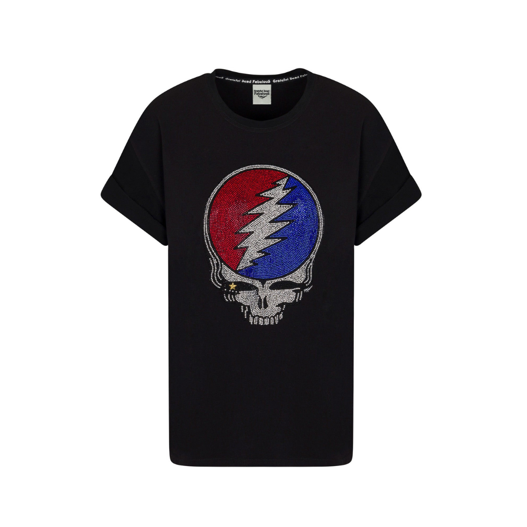 Grateful Dead Rhinestone Stealie Relaxed T-Shirt - Black