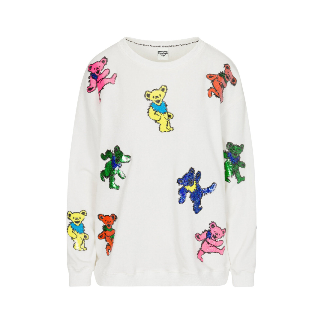 Grateful Dead Dancing Bears Sequin Relaxed Sweatshirt - White