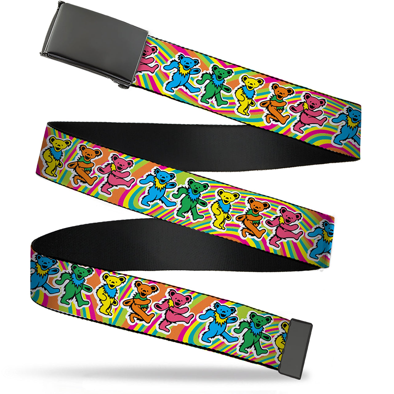 Web Belt Blank Black Buckle - Grateful Dead Dancing Bears Swirl Multi Color Webbing