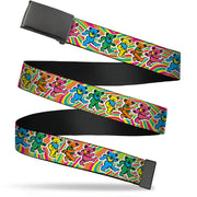 Web Belt Blank Black Buckle - Grateful Dead Dancing Bears Swirl Multi Color Webbing