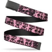 Web Belt Blank Black Buckle - Grateful Dead Text w/Skull & Roses Pink Webbing