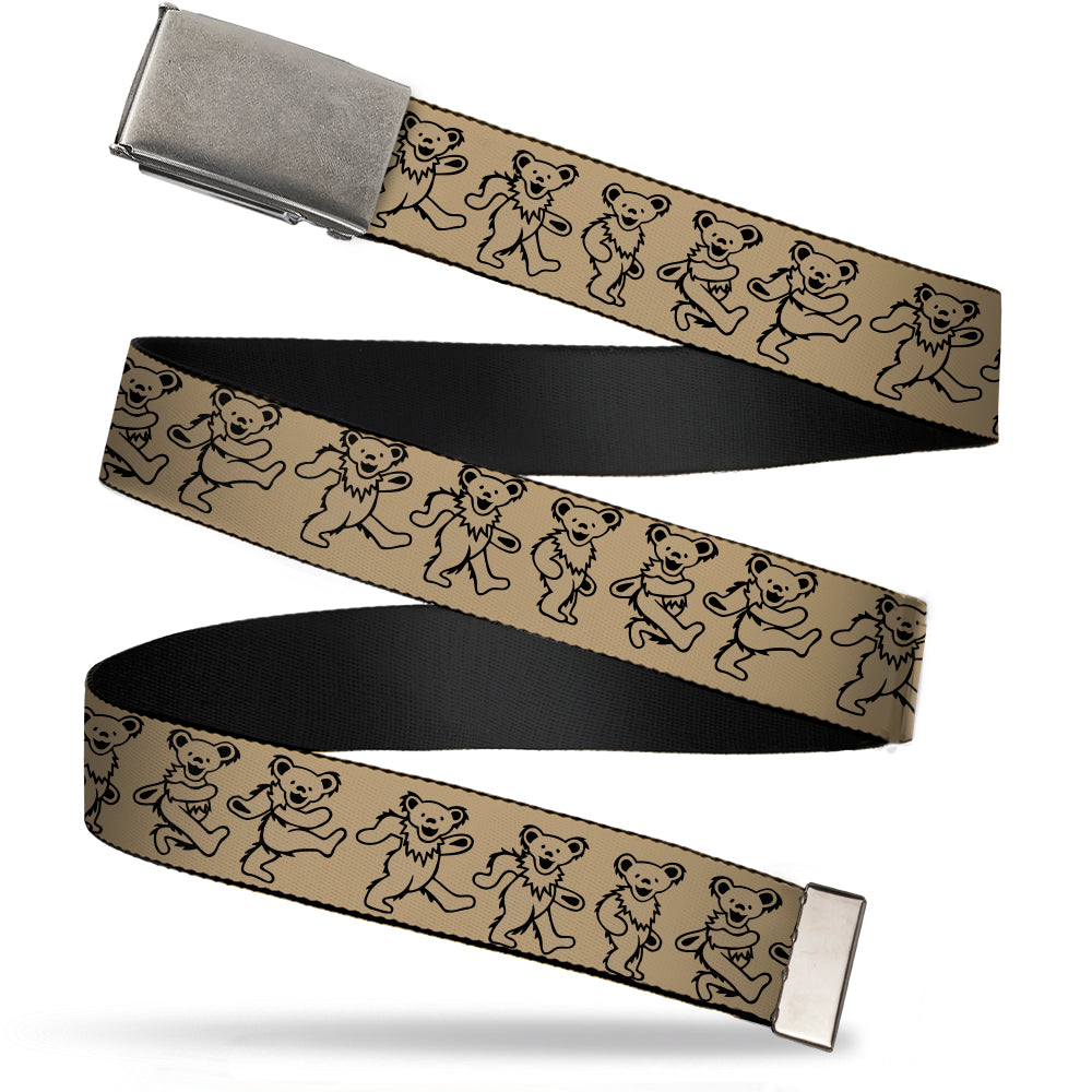 Web Belt Blank Matte Buckle - Dancing Bears Tan/Black Webbing