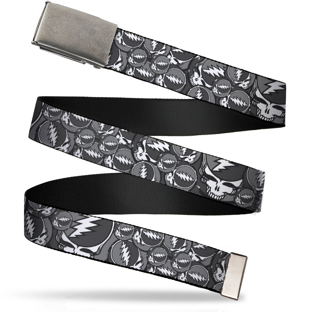 Web Belt Blank Matte Buckle - Steal Your Face Stacked Gray Webbing