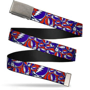 Web Belt Blank Matte Buckle - Steal Your Face Stacked Red/White/Blue Webbing