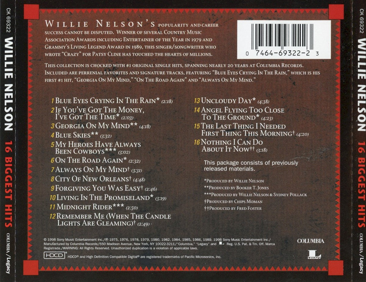 Willie Nelson – 16 Biggest Hits (CD) - Detail