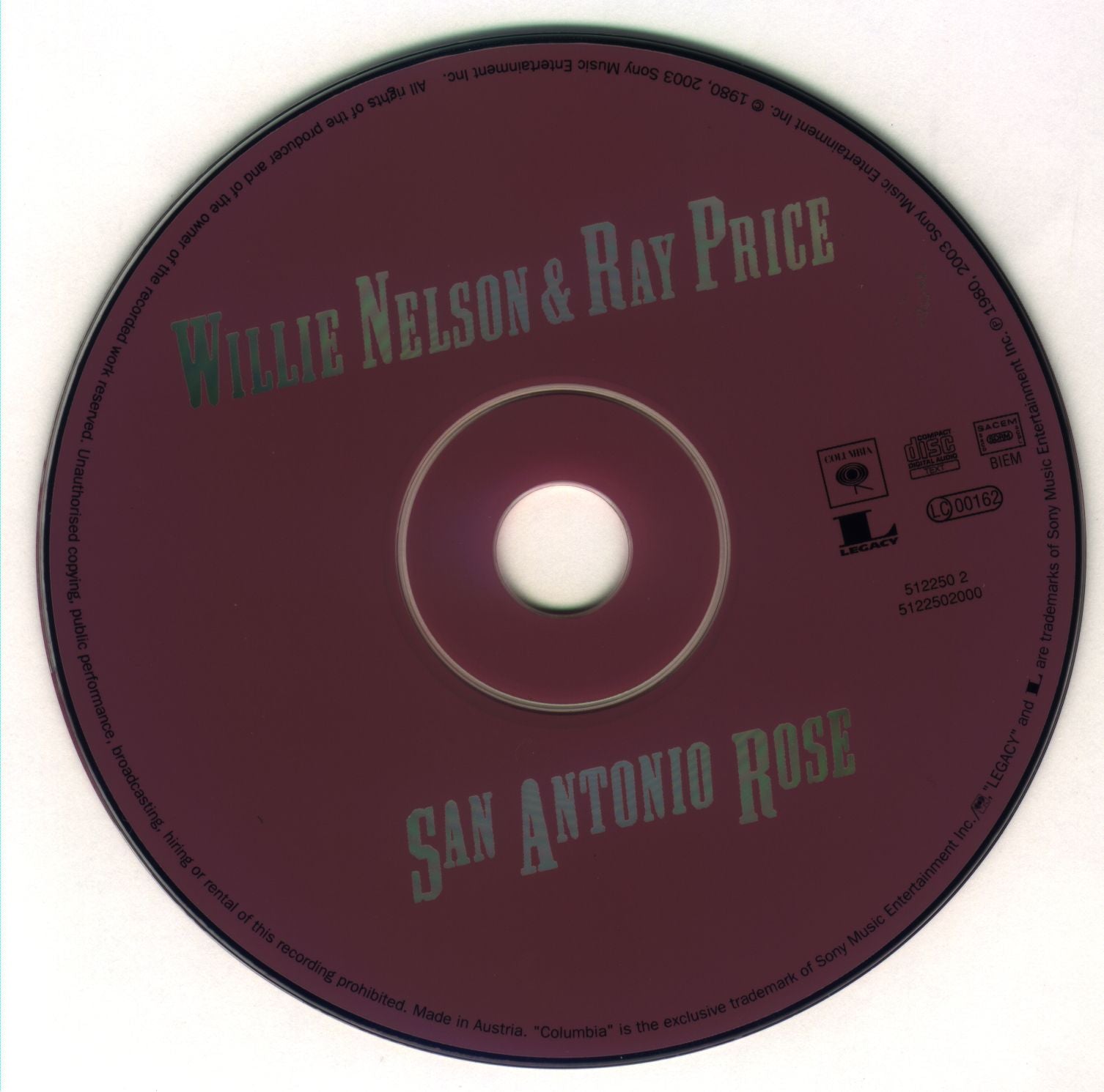 Willie Nelson & Ray Price – San Antonio Rose (CD) - Detail