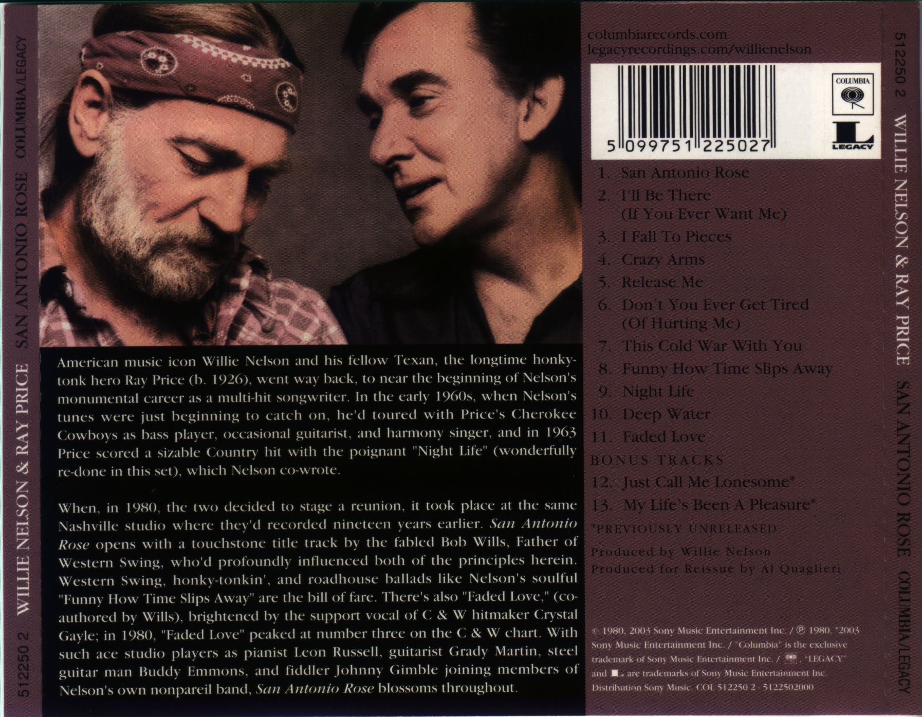 Willie Nelson & Ray Price – San Antonio Rose (CD) - Alternate View