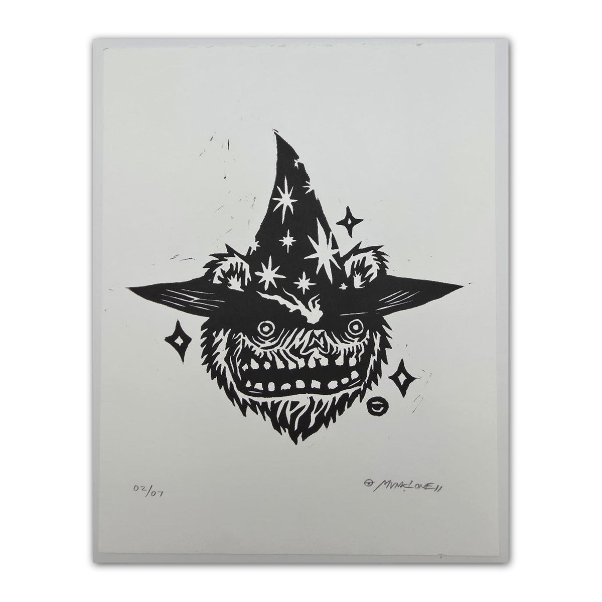 "Wizard Beastie" Lino Cut Print by Munk One