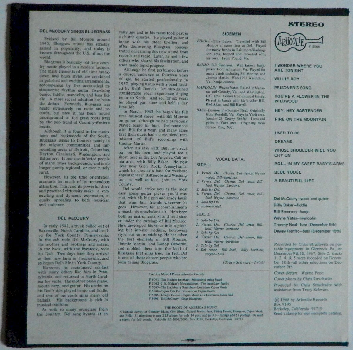 Back Cover 2: Del Mccoury – Del McCoury Sings Bluegrass Vinyl LP | Relix