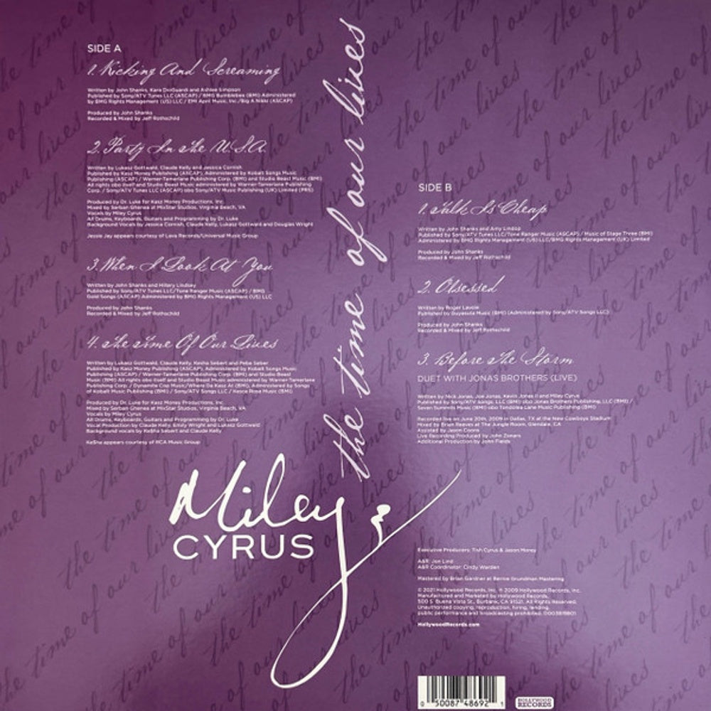 Back Cover 2: Miley Cyrus – Time Of Our Lives (Colored, Purp, Wht, Spla LP Vinyl) Vinyl LP | Relix