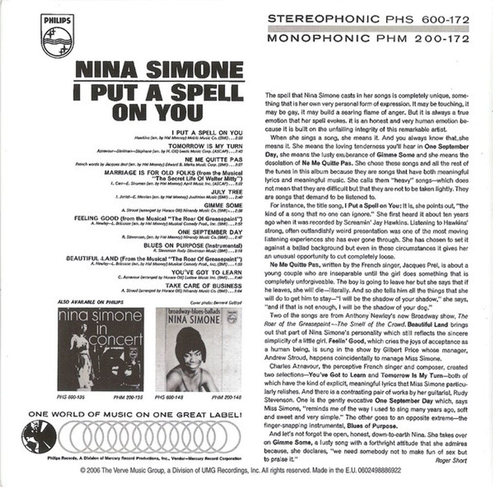 Back Cover 2: Nina Simone – I Put a Spell on You CD | Relix