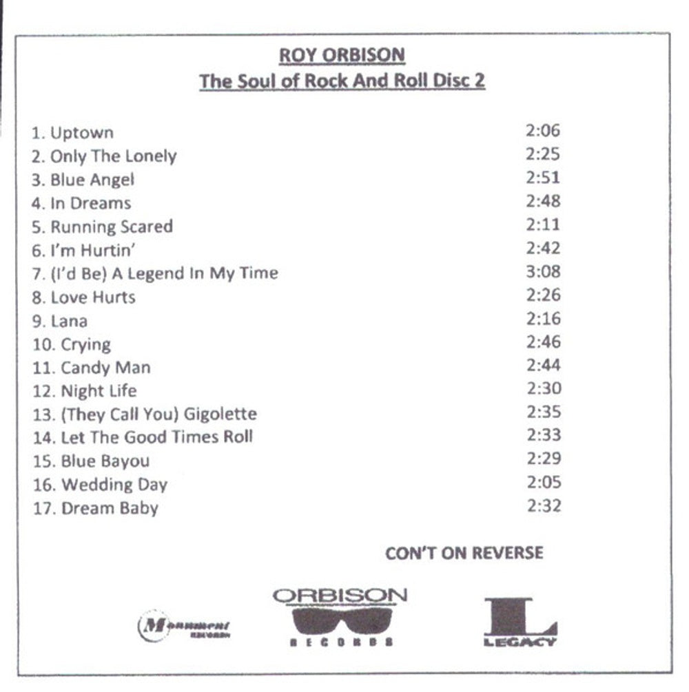 Back Cover 2: Roy Orbison – The Soul Of Rock and Roll CD | Relix