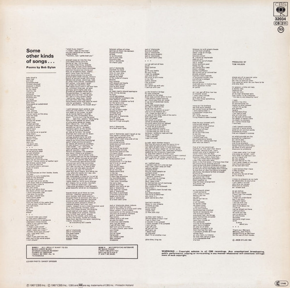 Back Cover 3: Bob Dylan – Another Side Of Bob Dylan Vinyl LP | Relix