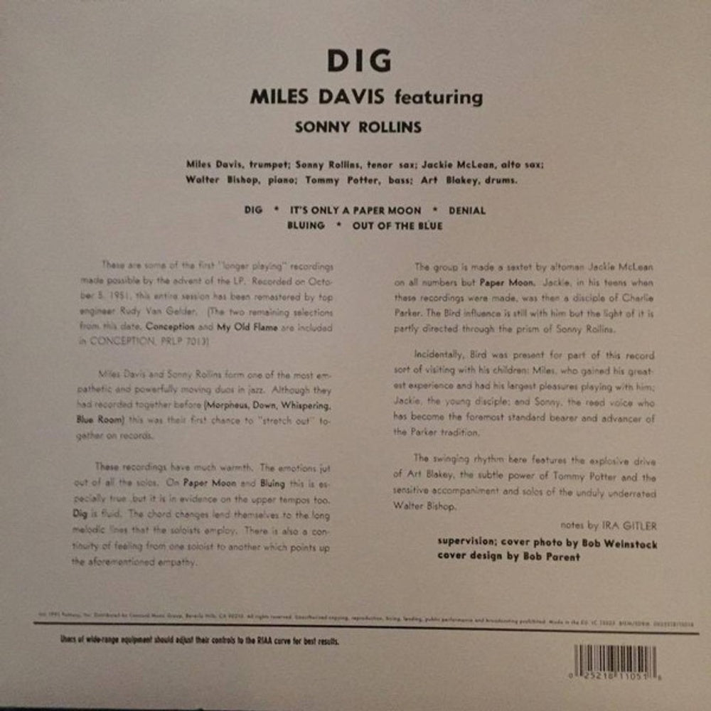 Back Cover 3: Miles Davis Sonn – Dig Vinyl LP | Relix