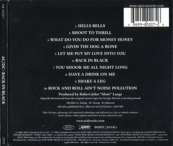 Back Cover: AC/DC – Back In Black (Remaster CD) CD | Relix