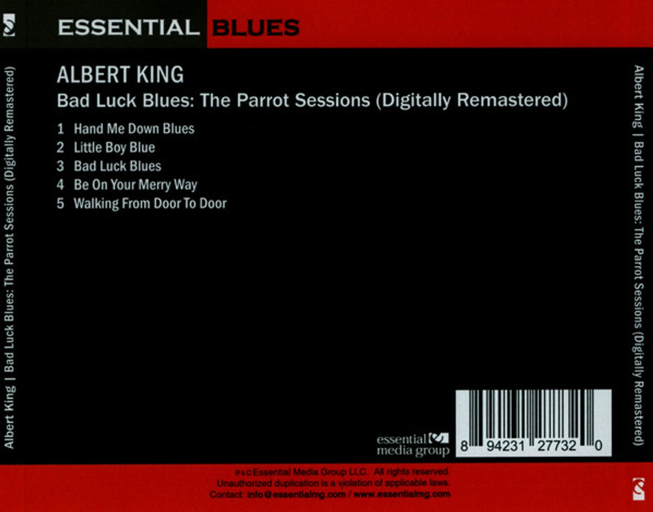 Back Cover: Albert King – Bad Luck Blues: The Parrot Sessions CD | Relix