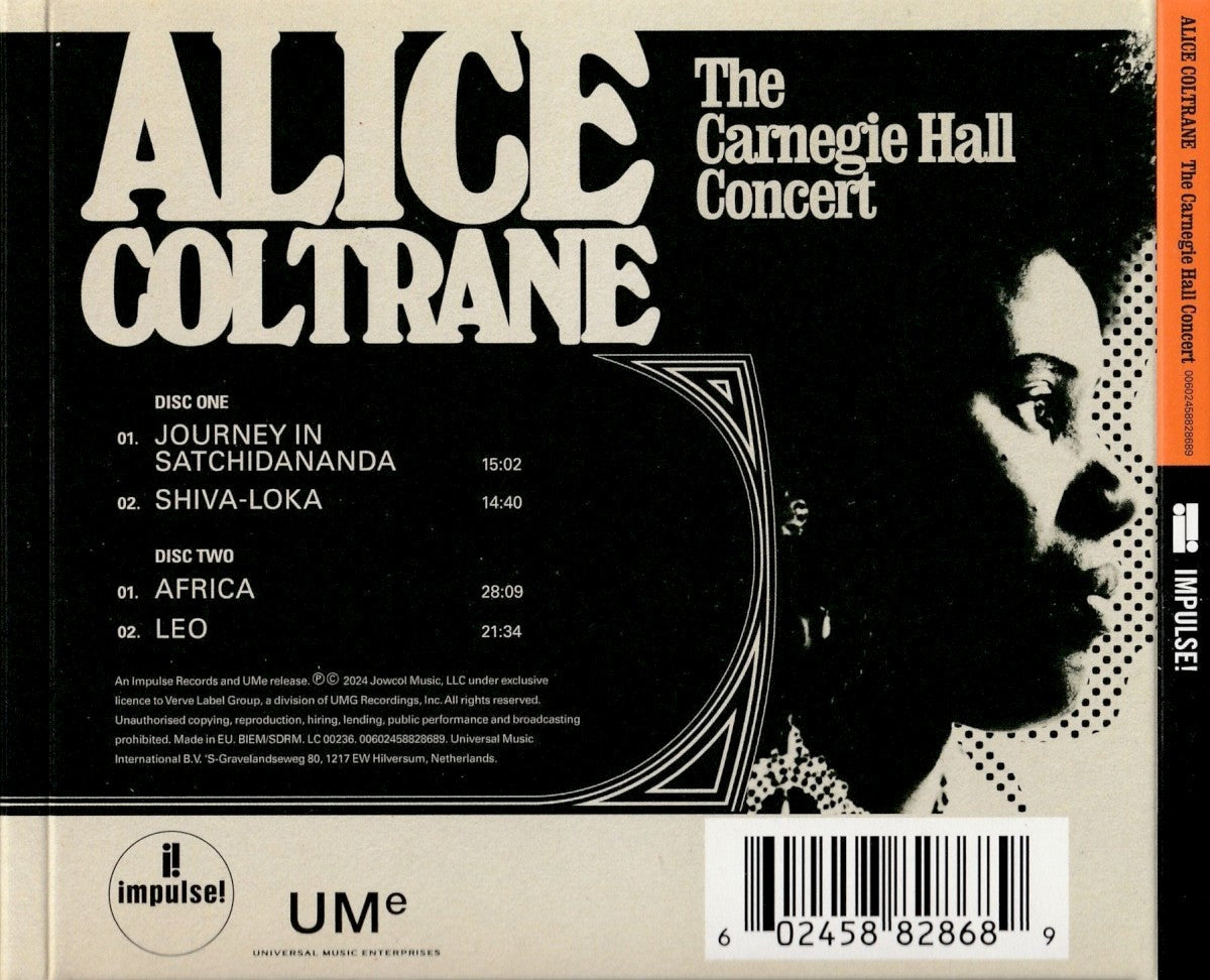 Back Cover: Alice Coltrane – Carnegie Hall Concert CD | Relix