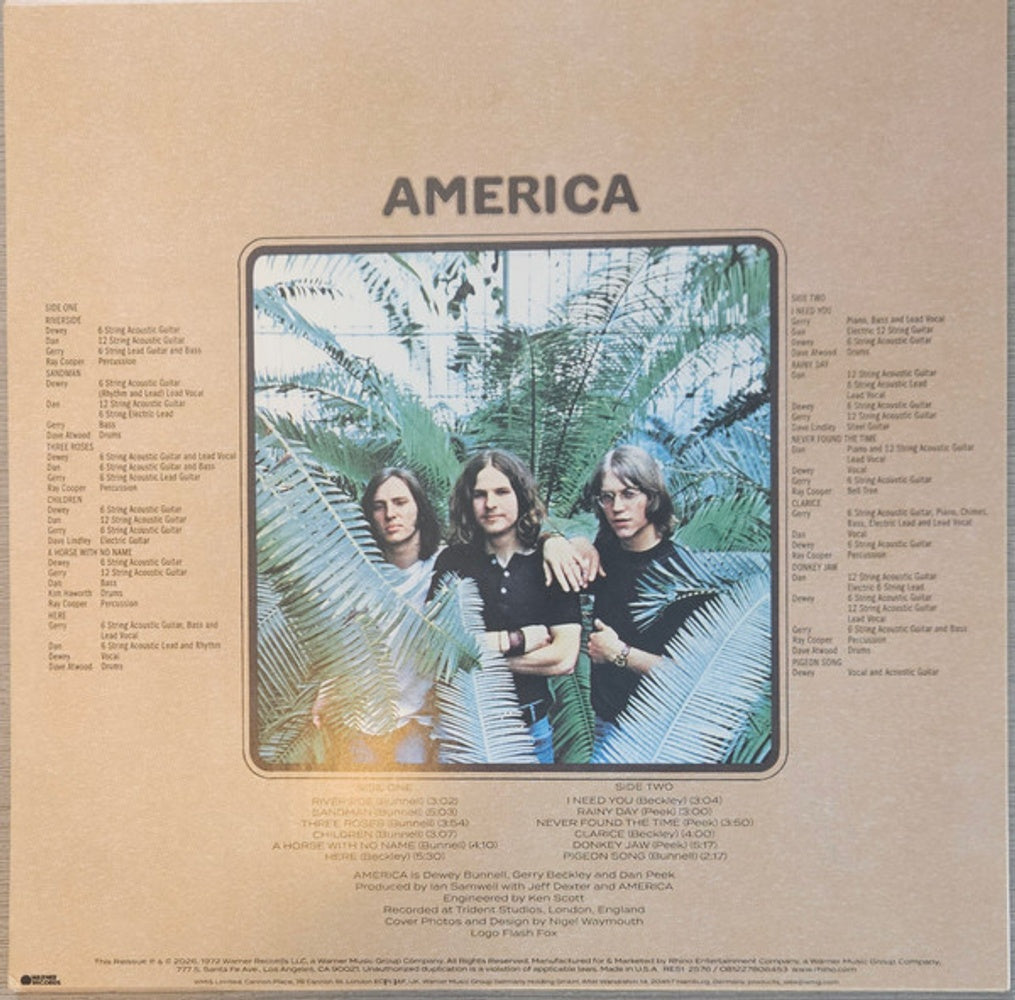 Back Cover: America – America (Syeor26, Rhino Reserve, Audiophile LP Vinyl) Vinyl LP | Relix