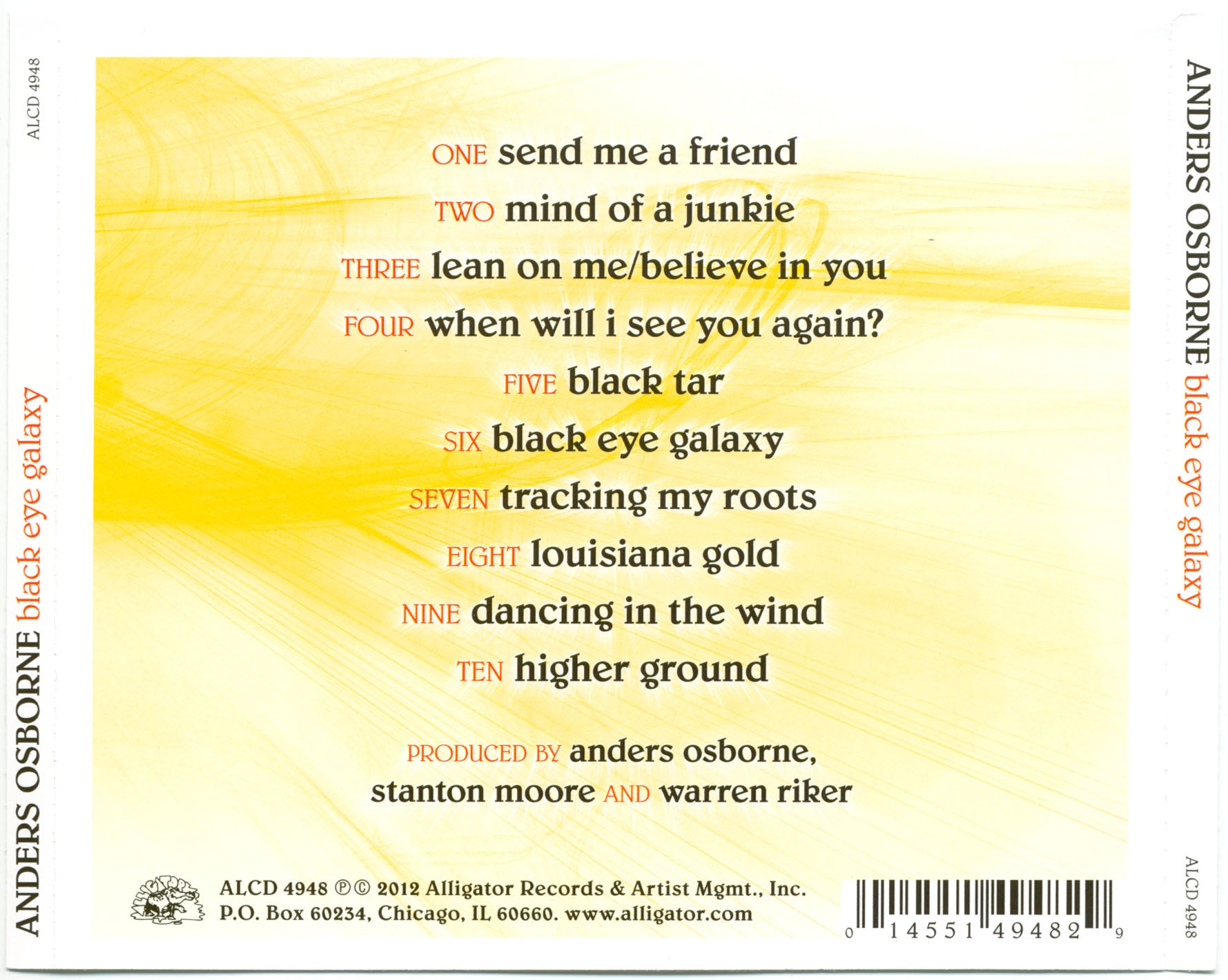 Back Cover: Anders Osborne – Black Eye Galaxy CD | Relix