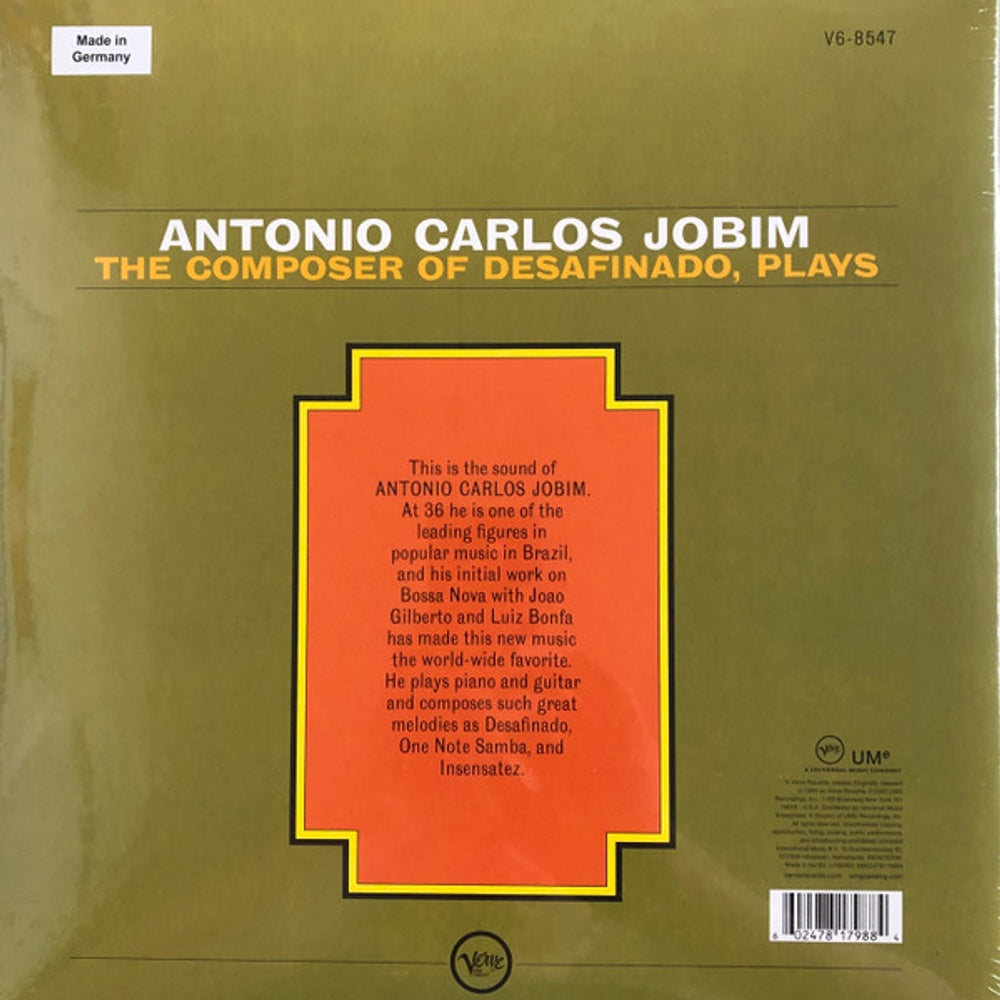 Back Cover: Antonio Jobim  Carlos – Composer Of Desafinado, Plays (Verve Vault Series LP Vinyl) Vinyl LP | Relix